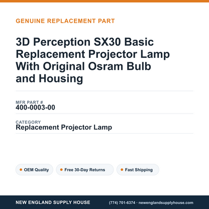 3D Perception SX30 Basic Replacement Projector Lamp With Original Osram Bulb and Housing — New England Supply House spec card [NESH-SPEC-CARD-V2]