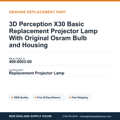 3D Perception X30 Basic Replacement Projector Lamp With Original Osram Bulb and Housing — New England Supply House spec card [NESH-SPEC-CARD-V2]
