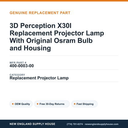 3D Perception X30I Replacement Projector Lamp With Original Osram Bulb and Housing — New England Supply House spec card [NESH-SPEC-CARD-V2]