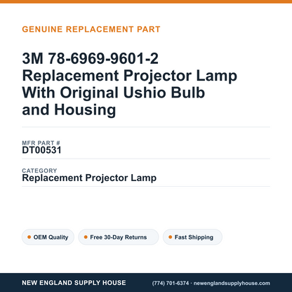 3M 78-6969-9601-2 Replacement Projector Lamp With Original Ushio Bulb and Housing — New England Supply House spec card [NESH-SPEC-CARD-V2]