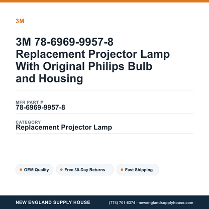 3M 78-6969-9957-8 Replacement Projector Lamp With Original Philips Bulb and Housing — New England Supply House spec card [NESH-SPEC-CARD-V2]