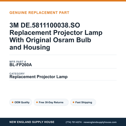 3M DE.5811100038.SO Replacement Projector Lamp With Original Osram Bulb and Housing — New England Supply House spec card [NESH-SPEC-CARD-V2]