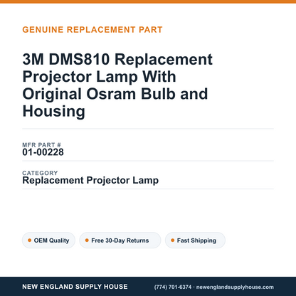 3M DMS810 Replacement Projector Lamp With Original Osram Bulb and Housing — New England Supply House spec card [NESH-SPEC-CARD-V2]