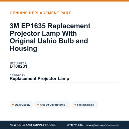 3M EP1635 Replacement Projector Lamp With Original Ushio Bulb and Housing — New England Supply House spec card [NESH-SPEC-CARD-V2]