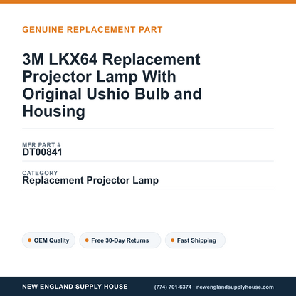 3M LKX64 Replacement Projector Lamp With Original Ushio Bulb and Housing — New England Supply House spec card [NESH-SPEC-CARD-V2]