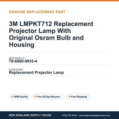 3M LMPKT712 Replacement Projector Lamp With Original Osram Bulb and Housing — New England Supply House spec card [NESH-SPEC-CARD-V2]