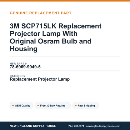 3M SCP715LK Replacement Projector Lamp With Original Osram Bulb and Housing — New England Supply House spec card [NESH-SPEC-CARD-V2]