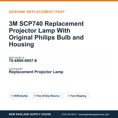 3M SCP740 Replacement Projector Lamp With Original Philips Bulb and Housing — New England Supply House spec card [NESH-SPEC-CARD-V2]