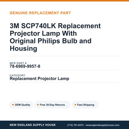 3M SCP740LK Replacement Projector Lamp With Original Philips Bulb and Housing — New England Supply House spec card [NESH-SPEC-CARD-V2]