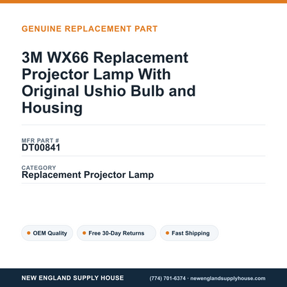 3M WX66 Replacement Projector Lamp With Original Ushio Bulb and Housing — New England Supply House spec card [NESH-SPEC-CARD-V2]