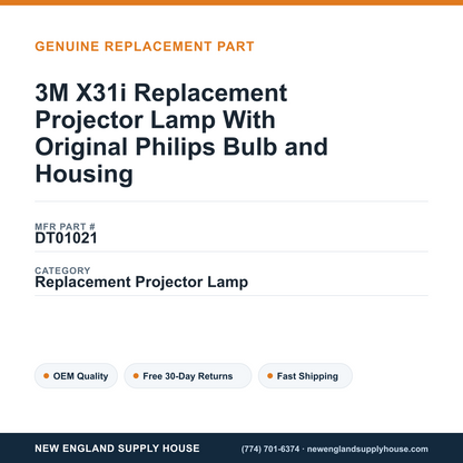 3M X31i Replacement Projector Lamp With Original Philips Bulb and Housing — New England Supply House spec card [NESH-SPEC-CARD-V2]