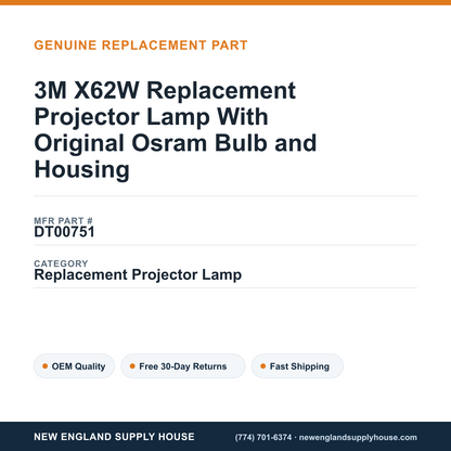 3M X62W Replacement Projector Lamp With Original Osram Bulb and Housing — New England Supply House spec card [NESH-SPEC-CARD-V2]