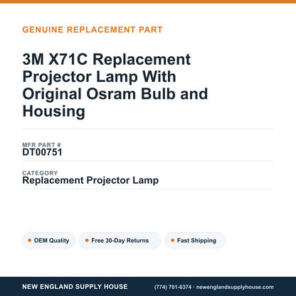 3M X71C Replacement Projector Lamp With Original Osram Bulb and Housing — New England Supply House spec card [NESH-SPEC-CARD-V2]