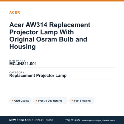 Acer AW314 Replacement Projector Lamp With Original Osram Bulb and Housing — New England Supply House spec card [NESH-SPEC-CARD-V2]