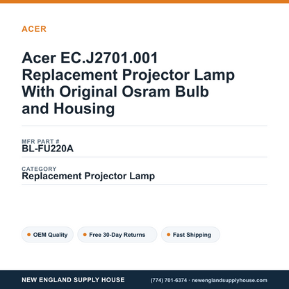 Acer EC.J2701.001 Replacement Projector Lamp With Original Osram Bulb and Housing — New England Supply House spec card [NESH-SPEC-CARD-V2]