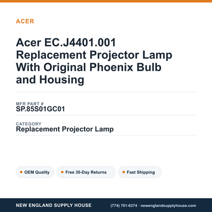 Acer EC.J4401.001 Replacement Projector Lamp With Original Phoenix Bulb and Housing — New England Supply House spec card [NESH-SPEC-CARD-V2]