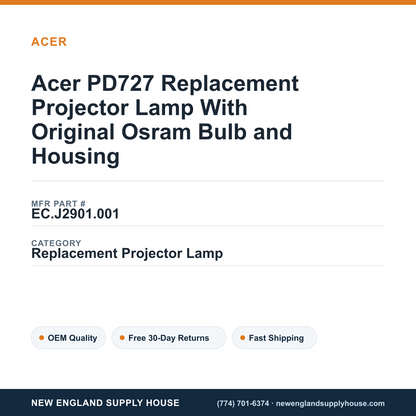 Acer PD727 Replacement Projector Lamp With Original Osram Bulb and Housing — New England Supply House spec card [NESH-SPEC-CARD-V2]