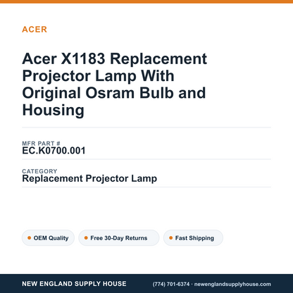 Acer X1183 Replacement Projector Lamp With Original Osram Bulb and Housing — New England Supply House spec card [NESH-SPEC-CARD-V2]