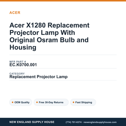 Acer X1280 Replacement Projector Lamp With Original Osram Bulb and Housing — New England Supply House spec card [NESH-SPEC-CARD-V2]