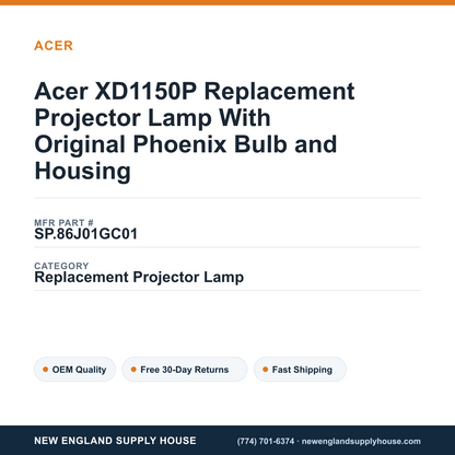 Acer XD1150P Replacement Projector Lamp With Original Phoenix Bulb and Housing — New England Supply House spec card [NESH-SPEC-CARD-V2]