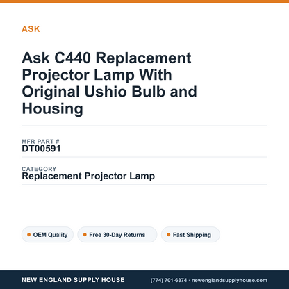 Ask C440 Replacement Projector Lamp With Original Ushio Bulb and Housing — New England Supply House spec card [NESH-SPEC-CARD-V2]