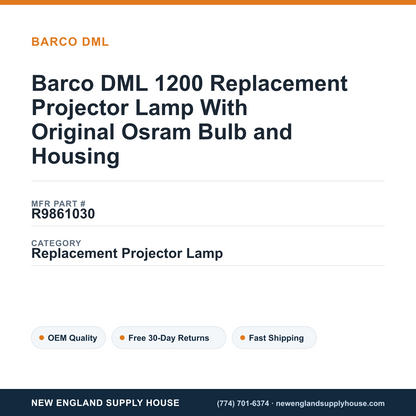 Barco DML 1200 Replacement Projector Lamp With Original Osram Bulb and Housing — New England Supply House spec card [NESH-SPEC-CARD-V2]