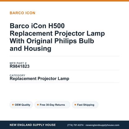 Barco iCon H500 Replacement Projector Lamp With Original Philips Bulb and Housing — New England Supply House spec card [NESH-SPEC-CARD-V2]