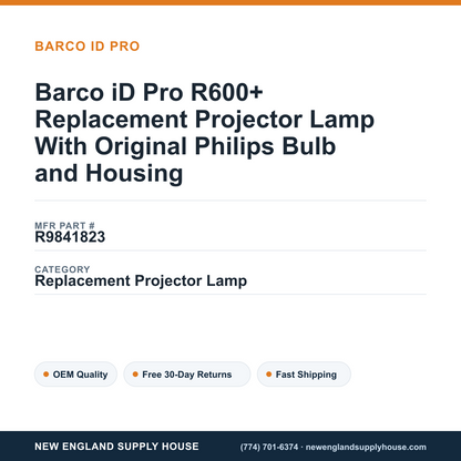 Barco iD Pro R600+ Replacement Projector Lamp With Original Philips Bulb and Housing — New England Supply House spec card [NESH-SPEC-CARD-V2]