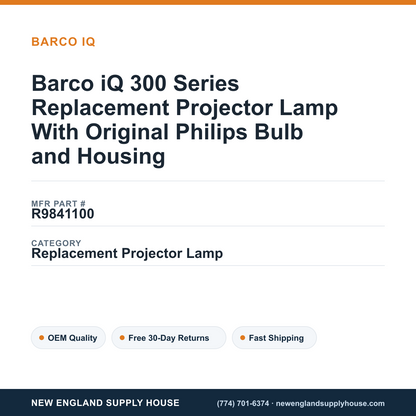Barco iQ 300 Series Replacement Projector Lamp With Original Philips Bulb and Housing — New England Supply House spec card [NESH-SPEC-CARD-V2]