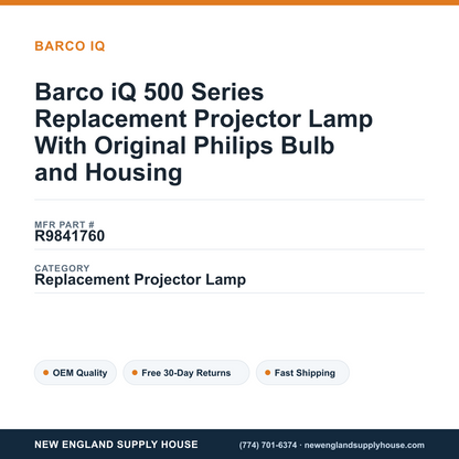 Barco iQ 500 Series Replacement Projector Lamp With Original Philips Bulb and Housing — New England Supply House spec card [NESH-SPEC-CARD-V2]