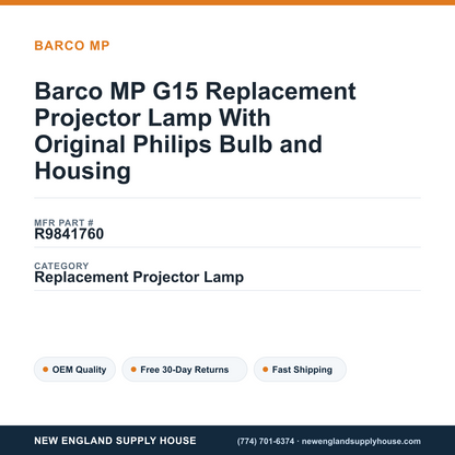 Barco MP G15 Replacement Projector Lamp With Original Philips Bulb and Housing — New England Supply House spec card [NESH-SPEC-CARD-V2]