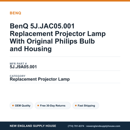 BenQ 5J.JAC05.001 Replacement Projector Lamp With Original Philips Bulb and Housing — New England Supply House spec card [NESH-SPEC-CARD-V2]