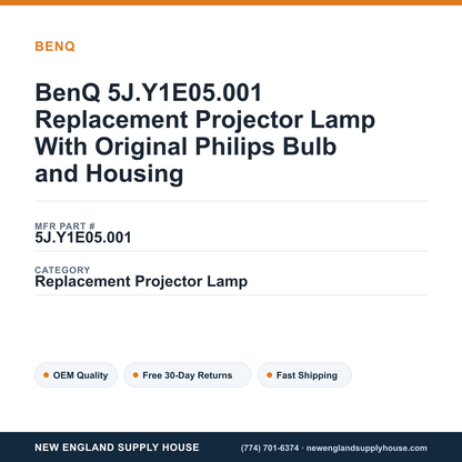 BenQ 5J.Y1E05.001 Replacement Projector Lamp With Original Philips Bulb and Housing — New England Supply House spec card [NESH-SPEC-CARD-V2]