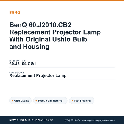 BenQ 60.J2010.CB2 Replacement Projector Lamp With Original Ushio Bulb and Housing — New England Supply House spec card [NESH-SPEC-CARD-V2]