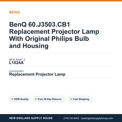 BenQ 60.J3503.CB1 Replacement Projector Lamp With Original Philips Bulb and Housing — New England Supply House spec card [NESH-SPEC-CARD-V2]