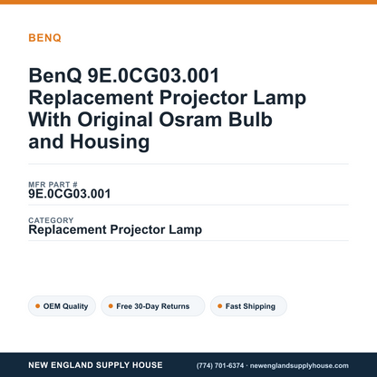 BenQ 9E.0CG03.001 Replacement Projector Lamp With Original Osram Bulb and Housing — New England Supply House spec card [NESH-SPEC-CARD-V2]