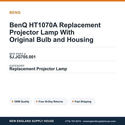 BenQ HT1070A Replacement Projector Lamp With Original Bulb and Housing — New England Supply House spec card [NESH-SPEC-CARD-V2]