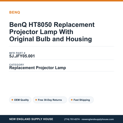 BenQ HT8050 Replacement Projector Lamp With Original Bulb and Housing — New England Supply House spec card [NESH-SPEC-CARD-V2]