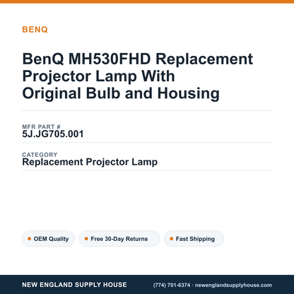 BenQ MH530FHD Replacement Projector Lamp With Original Bulb and Housing — New England Supply House spec card [NESH-SPEC-CARD-V2]