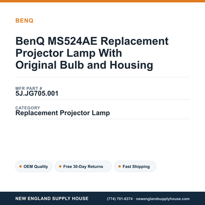 BenQ MS524AE Replacement Projector Lamp With Original Bulb and Housing — New England Supply House spec card [NESH-SPEC-CARD-V2]