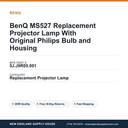 BenQ MS527 Replacement Projector Lamp With Original Philips Bulb and Housing — New England Supply House spec card [NESH-SPEC-CARD-V2]
