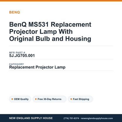 BenQ MS531 Replacement Projector Lamp With Original Bulb and Housing — New England Supply House spec card [NESH-SPEC-CARD-V2]
