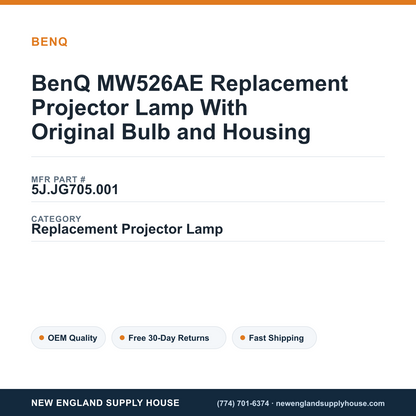 BenQ MW526AE Replacement Projector Lamp With Original Bulb and Housing — New England Supply House spec card [NESH-SPEC-CARD-V2]