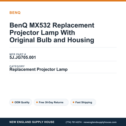 BenQ MX532 Replacement Projector Lamp With Original Bulb and Housing — New England Supply House spec card [NESH-SPEC-CARD-V2]