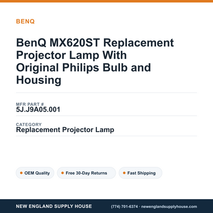 BenQ MX620ST Replacement Projector Lamp With Original Philips Bulb and Housing — New England Supply House spec card [NESH-SPEC-CARD-V2]
