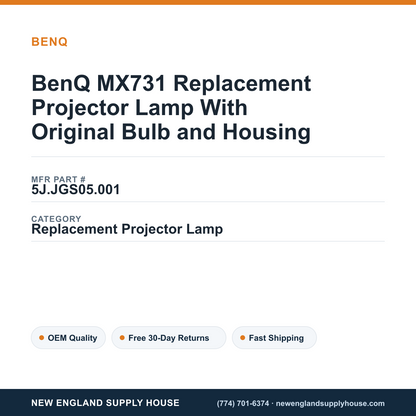 BenQ MX731 Replacement Projector Lamp With Original Bulb and Housing — New England Supply House spec card [NESH-SPEC-CARD-V2]