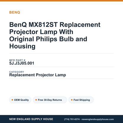 BenQ MX812ST Replacement Projector Lamp With Original Philips Bulb and Housing — New England Supply House spec card [NESH-SPEC-CARD-V2]