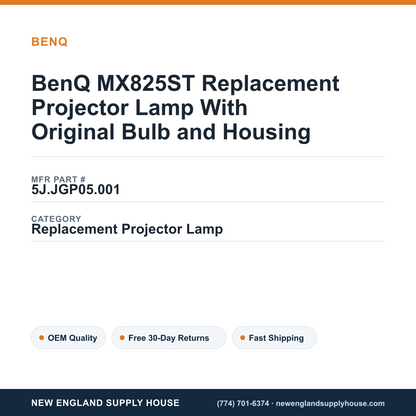 BenQ MX825ST Replacement Projector Lamp With Original Bulb and Housing — New England Supply House spec card [NESH-SPEC-CARD-V2]