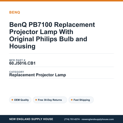BenQ PB7100 Replacement Projector Lamp With Original Philips Bulb and Housing — New England Supply House spec card [NESH-SPEC-CARD-V2]