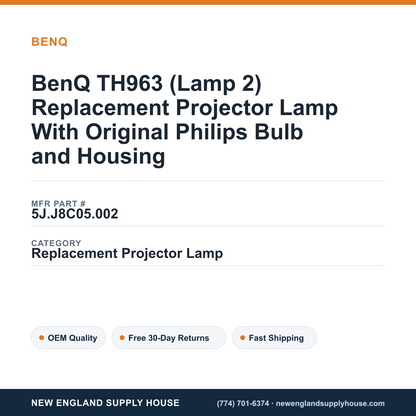 BenQ TH963 (Lamp 2) Replacement Projector Lamp With Original Philips Bulb and Housing — New England Supply House spec card [NESH-SPEC-CARD-V2]